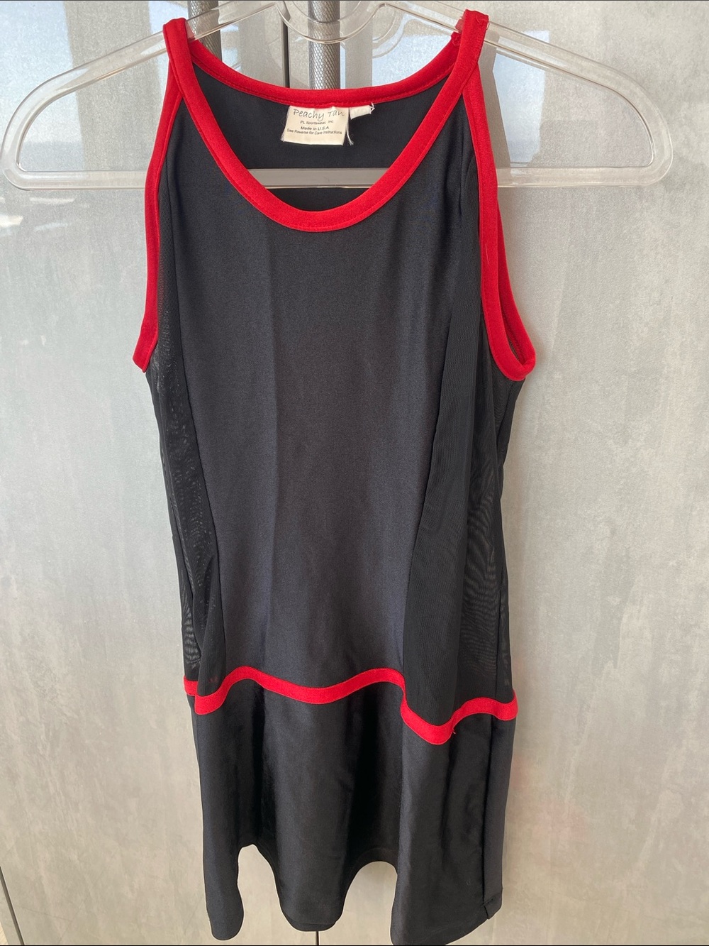 Peachy Tan athletic/tennis Black with mesh see thru sides & Red Trim size XS